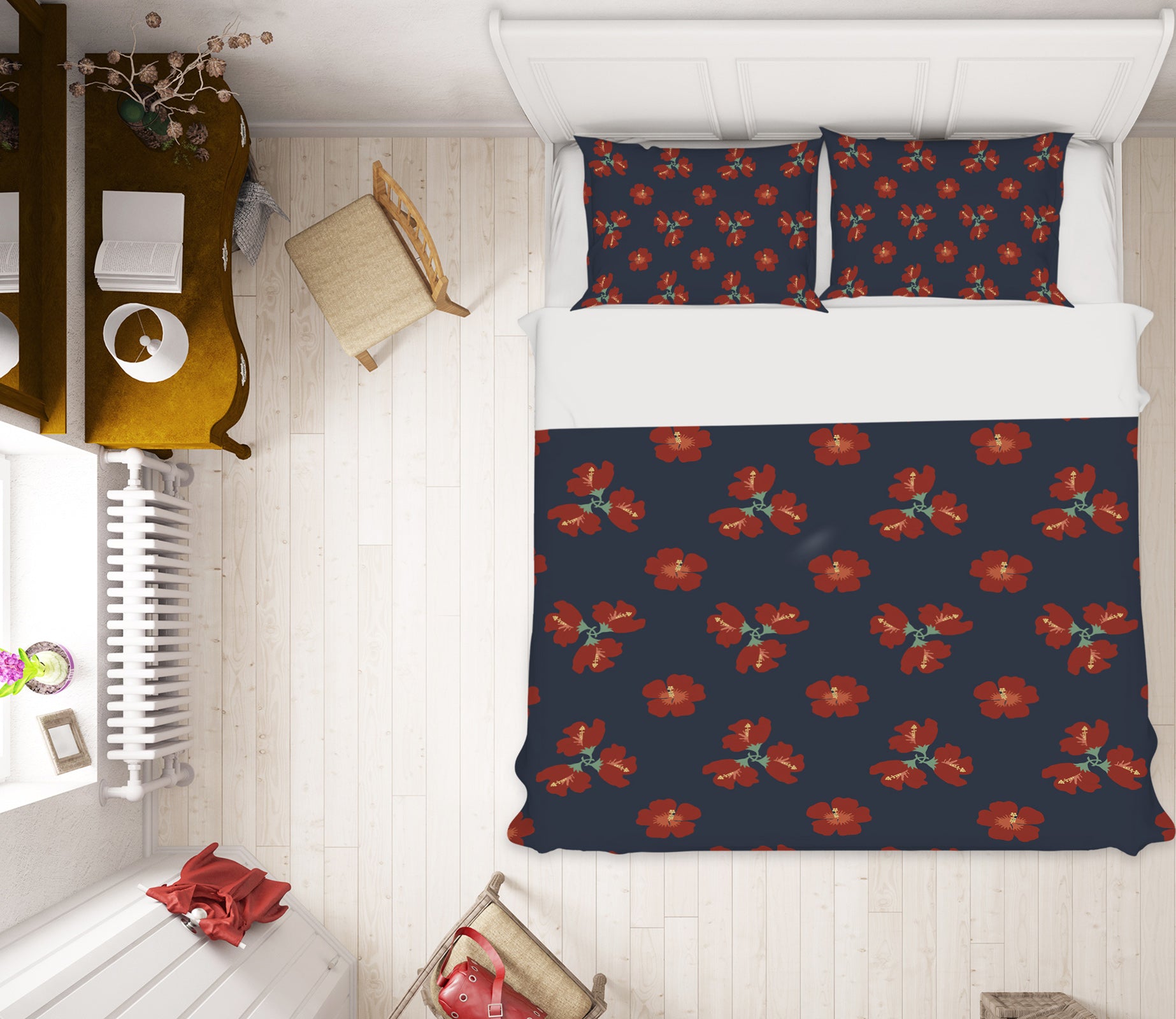 3D Red Flowers Pattern 98152 Kasumi Loffler Bedding Bed Pillowcases Quilt