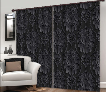 3D Black Flower Pattern 8 Curtains Drapes Curtains AJ Creativity Home 
