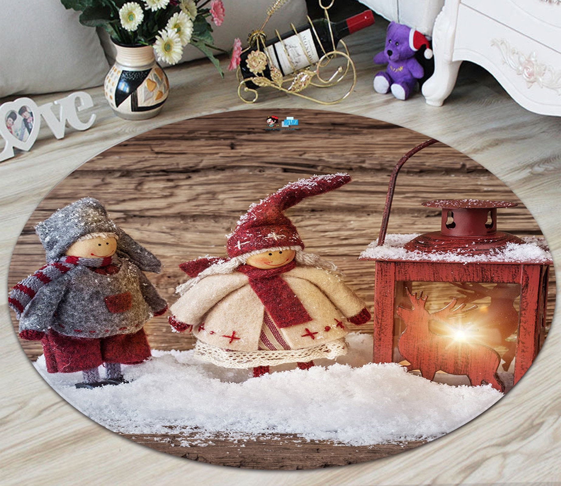 3D Oil Lamp Doll 060 Round Non Slip Rug Mat Mat AJ Creativity Home 