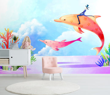 3D Orange Dolphin 1726 Wall Murals