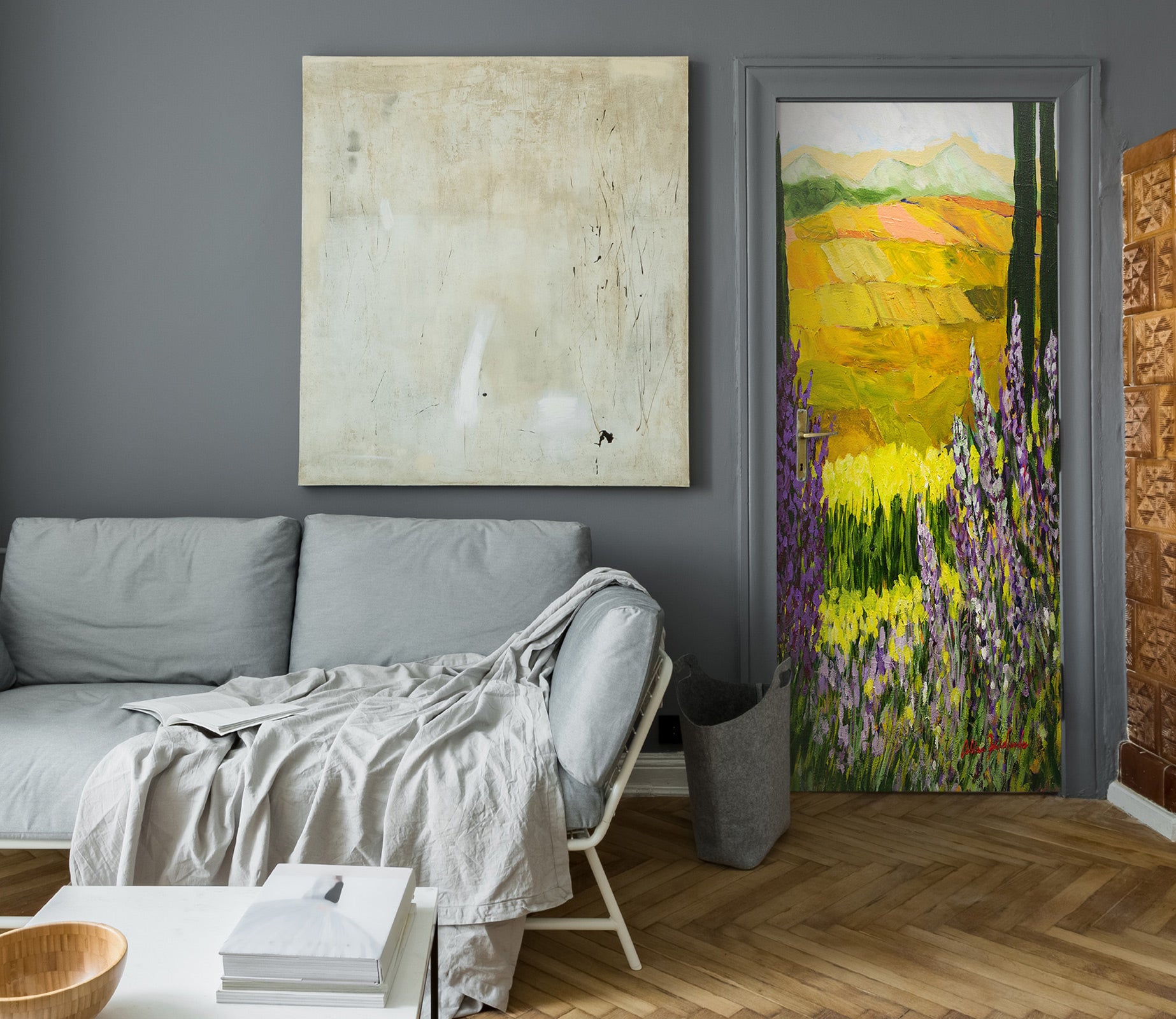 3D Purple Flower Bushes Field 93178 Allan P. Friedlander Door Mural