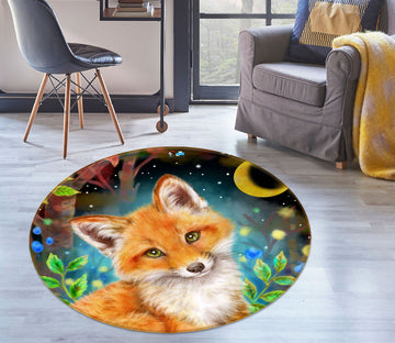 3D Orange Fox Moon 6027 Kayomi Harai Rug Round Non Slip Rug Mat