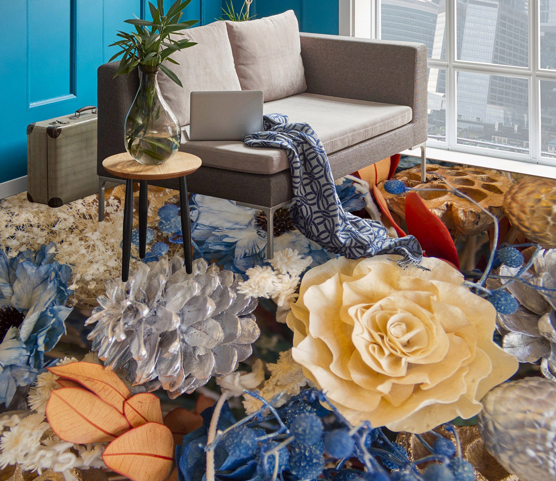 3D Yellow Blooming Flowers 052 Floor Mural  Wallpaper Murals Rug & Mat Print Epoxy waterproof bath floor