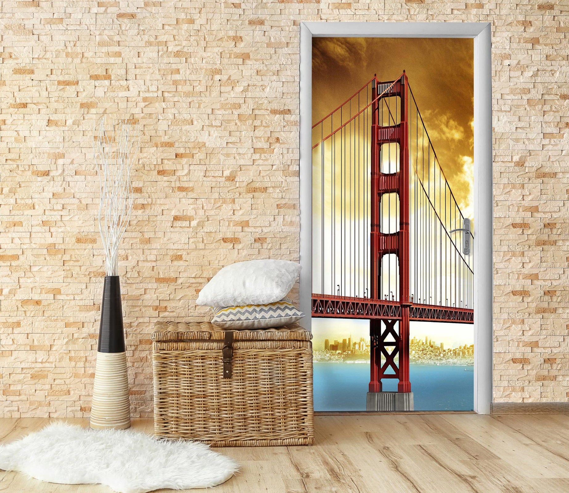 3D Red Bridge 026 Door Mural