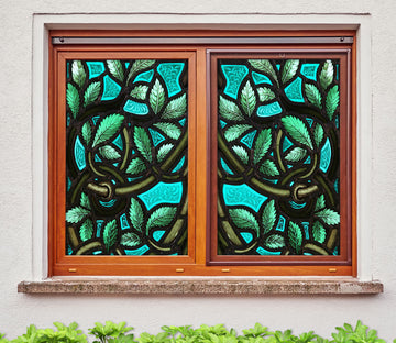 3D Green Leaves 265 Window Film Print Sticker Cling Stained Glass UV Block