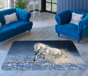 3D White Horse Snow 046 Animal Non Slip Rug Mat