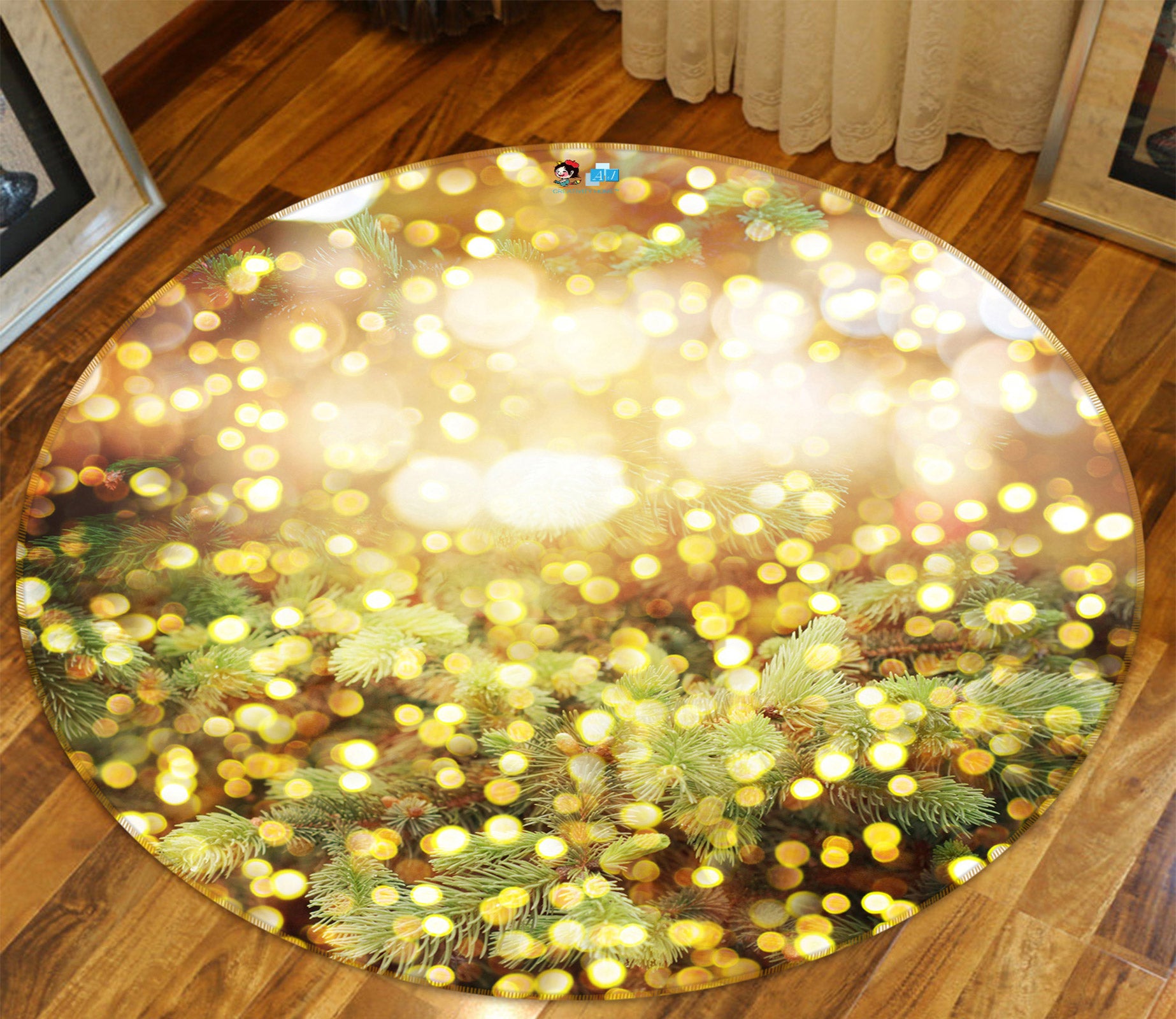 3D Aperture 55179 Christmas Round Non Slip Rug Mat Xmas