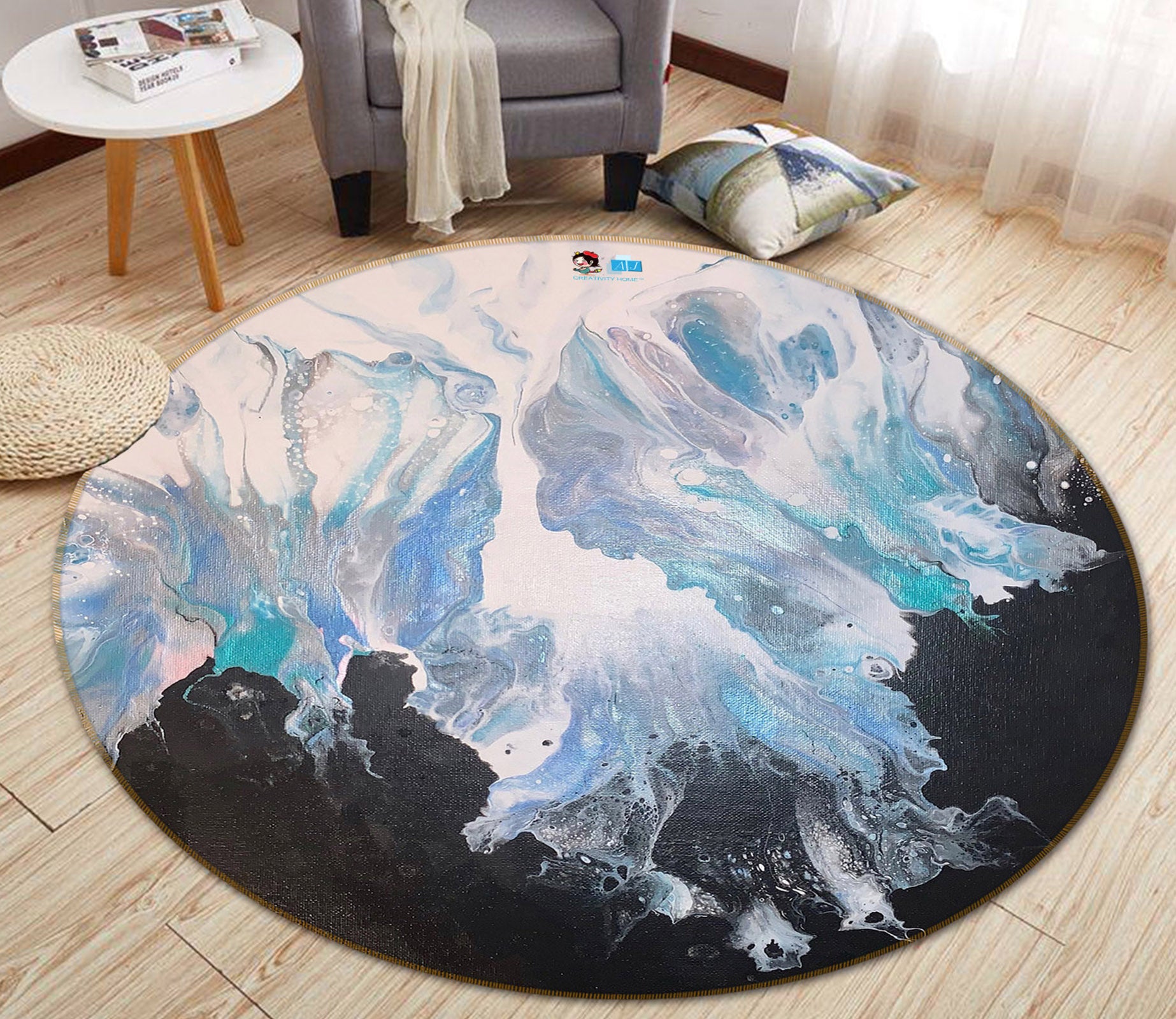 3D Dark Blue Texture 40004 Valerie Latrice Rug Round Non Slip Rug Mat