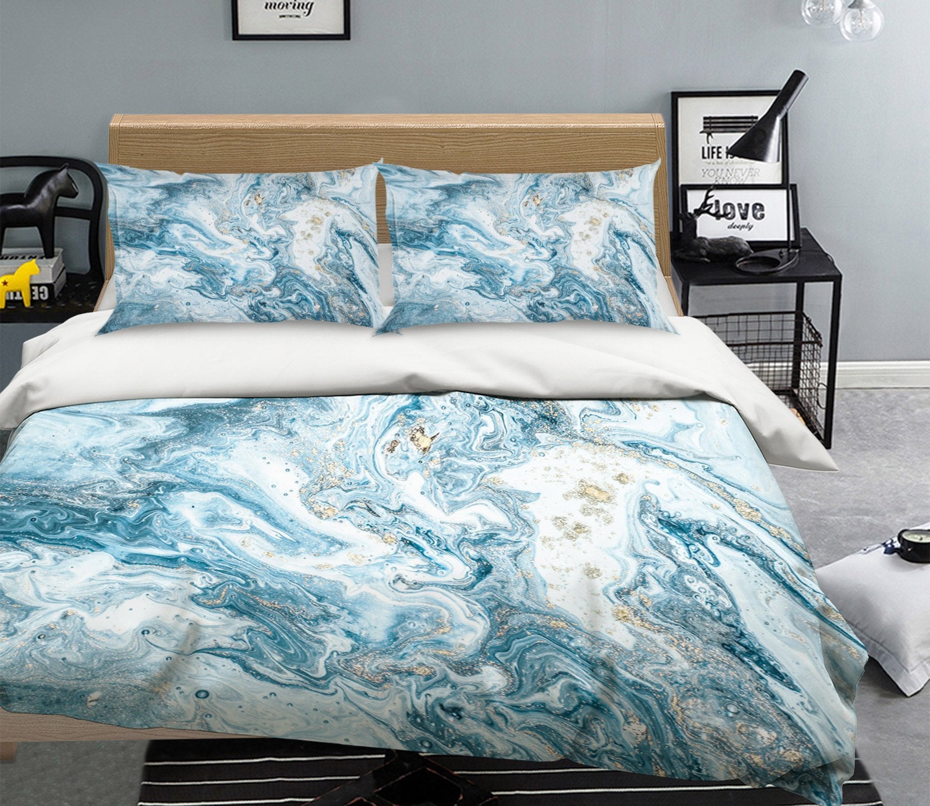 3D Wave Flowing Light Blue 060 Bed Pillowcases Quilt Wallpaper AJ Wallpaper 