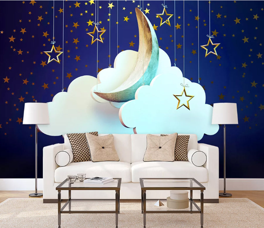 3D Moon Stars Clouds WC1830 Wall Murals