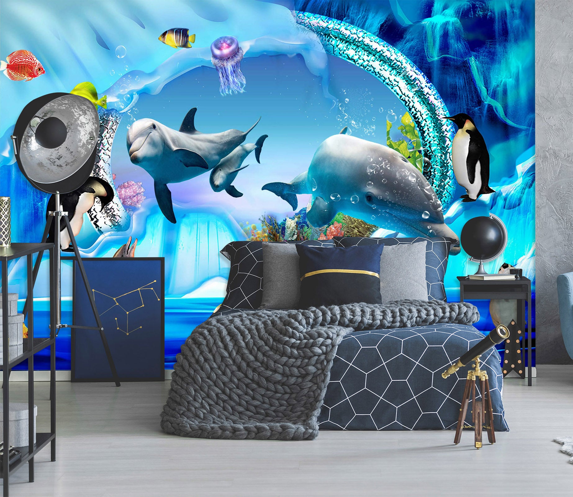 3D Cute Dolphin 1621 Wall Murals