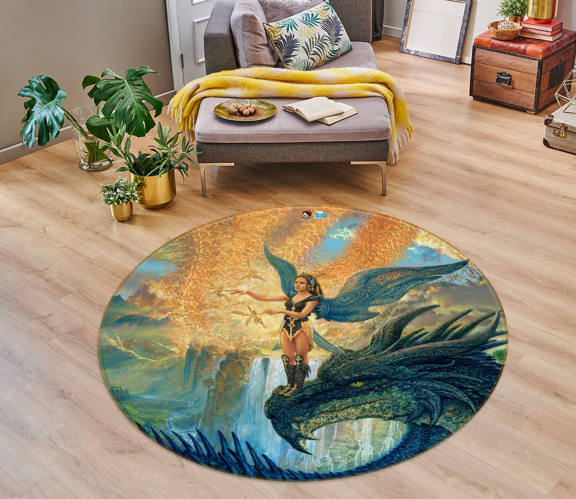 3D Dragon Elf Girl 6155 Ciruelo Rug Round Non Slip Rug Mat