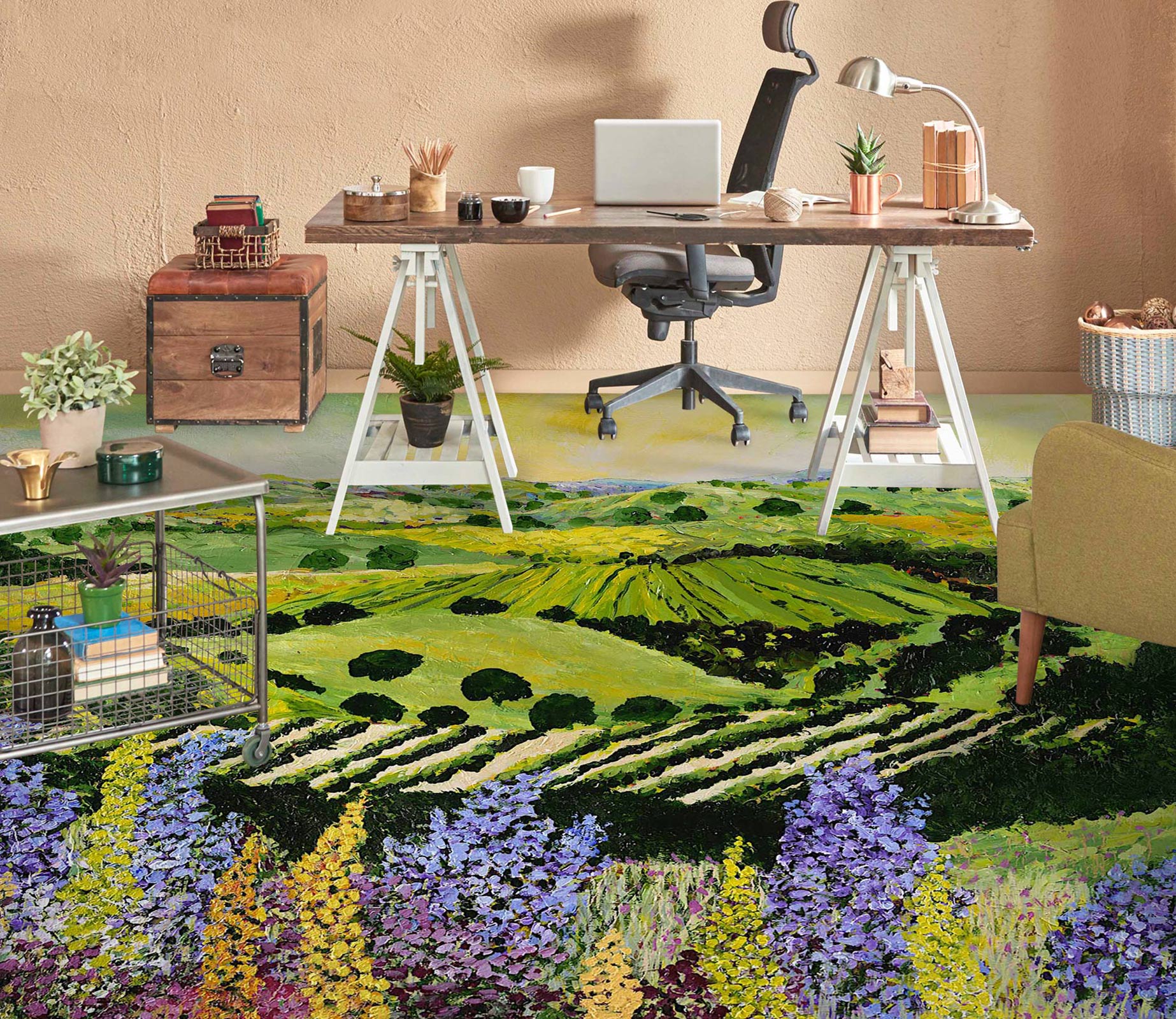 3D Field Purple Flowers 9535 Allan P. Friedlander Floor Mural  Wallpaper Murals Self-Adhesive Removable Print Epoxy