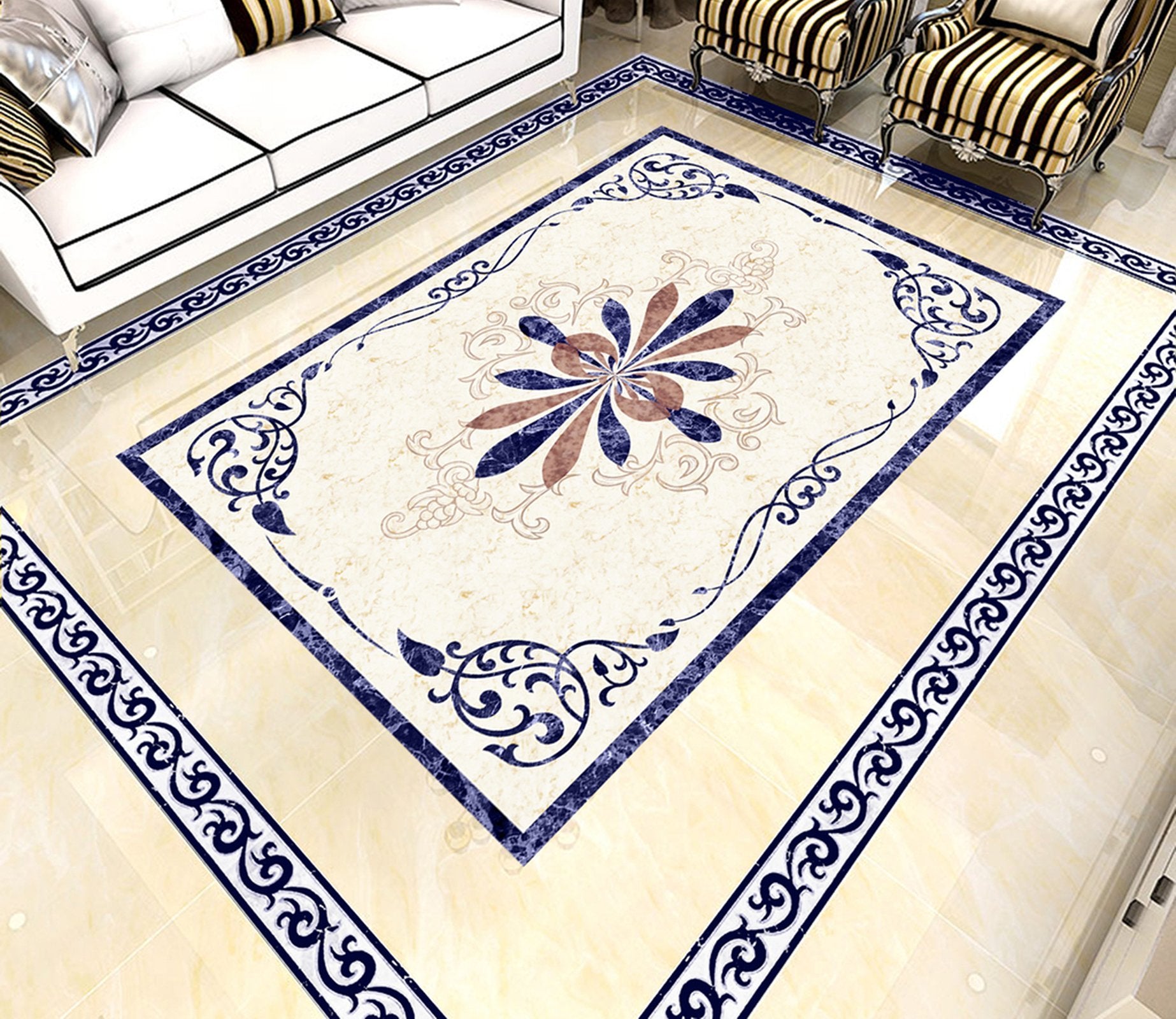 3D Cyan Blue Pattern WG495 Floor Mural Wallpaper AJ Wallpaper 2 