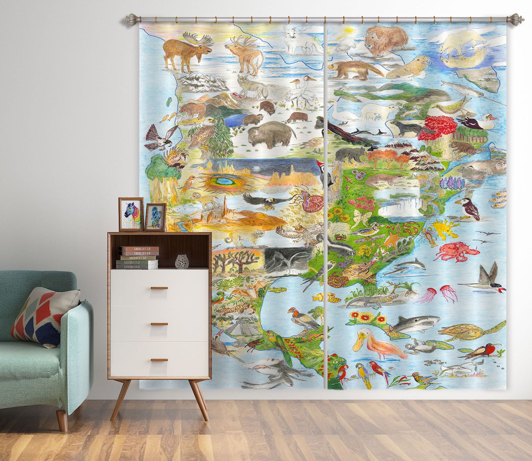 3D Animal Family 053 Michael Sewell Curtain Curtains Drapes