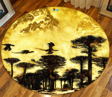 3D Tree Forest Dragon 6114 Ciruelo Rug Round Non Slip Rug Mat