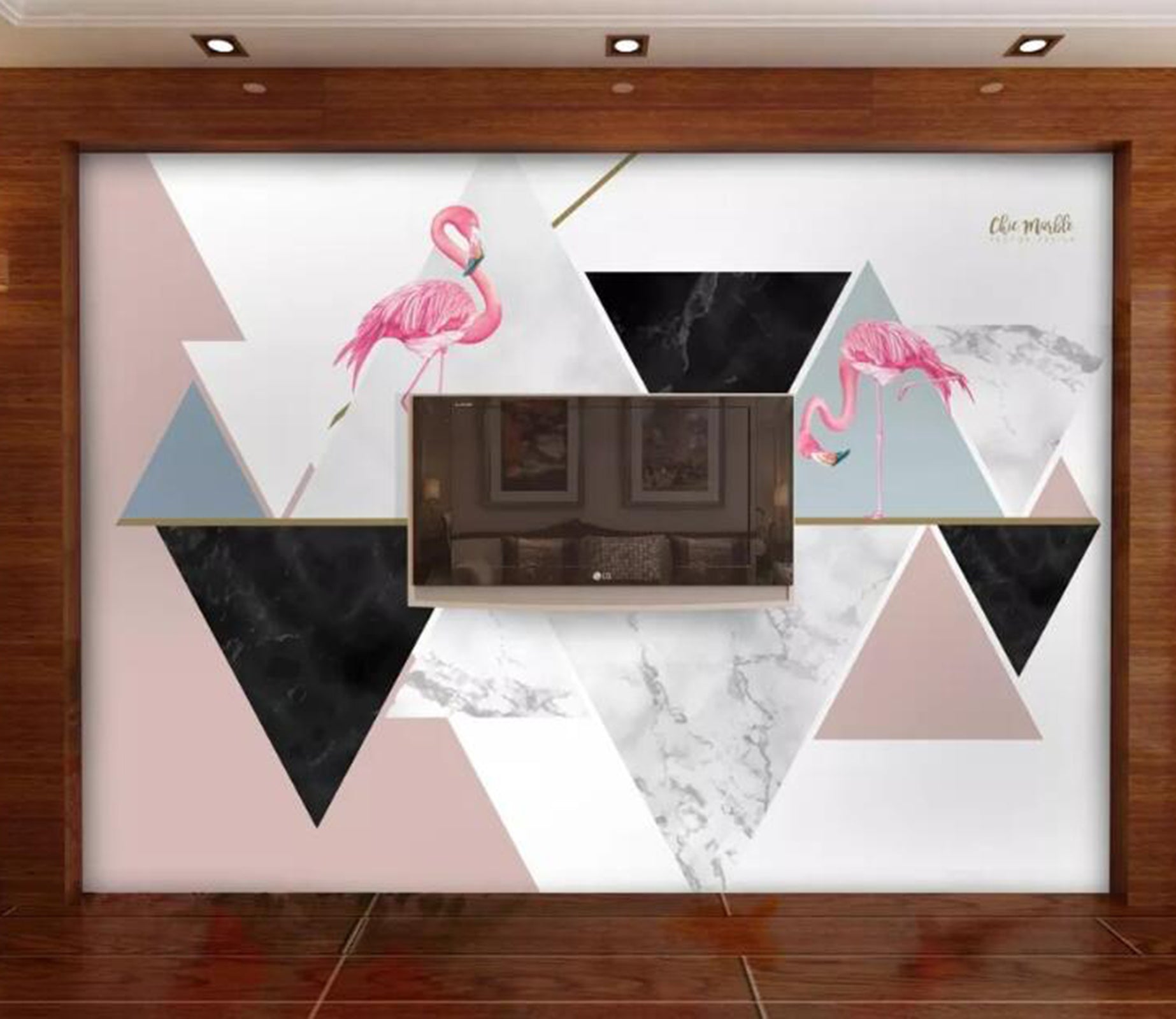 3D Flamingo Triangle WC95 Wall Murals Wallpaper AJ Wallpaper 2 