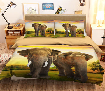 3D Sunset Elephant 124 Bed Pillowcases Quilt
