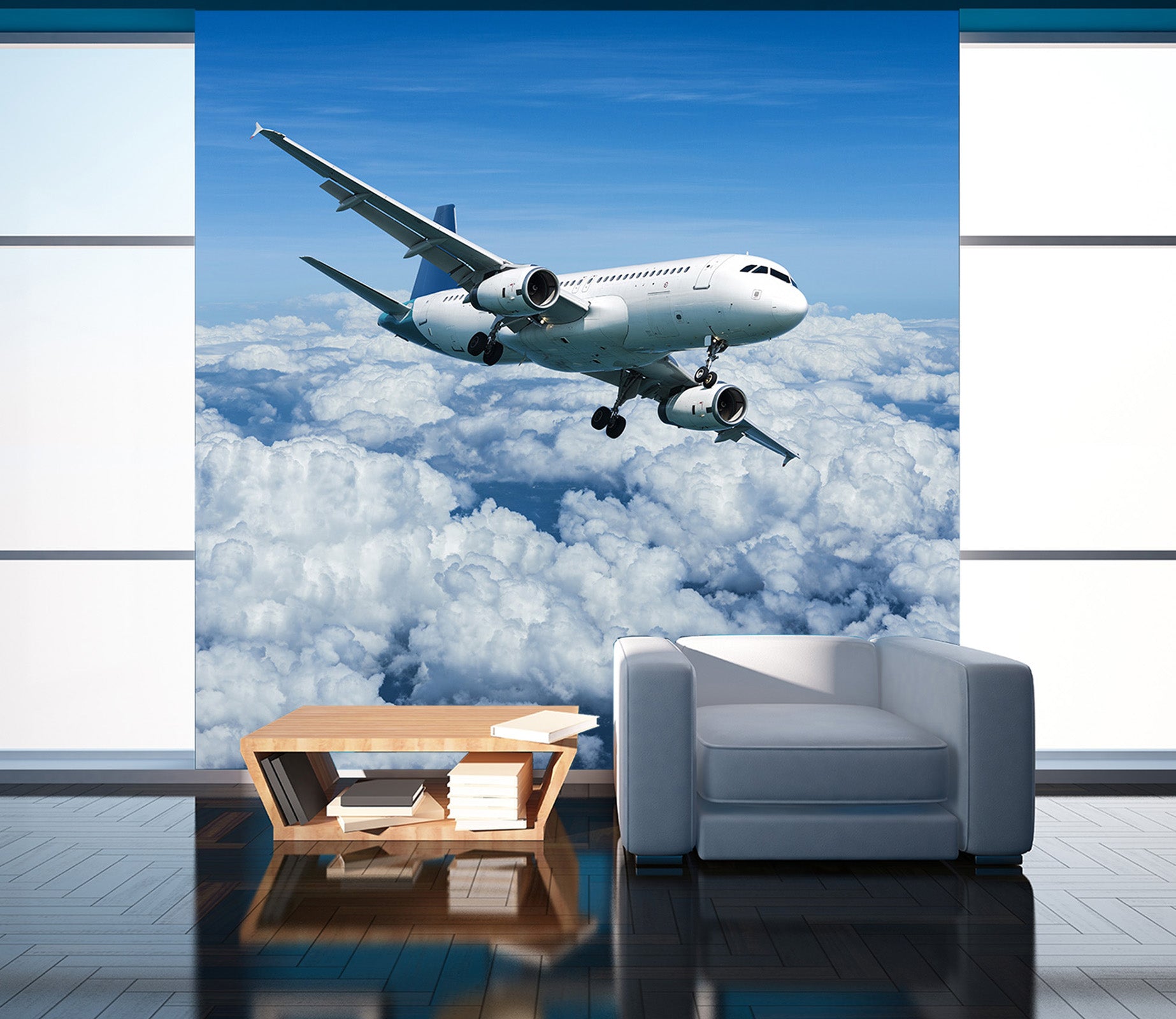 3D White Clouds Plane 267 Vehicle Wall Murals