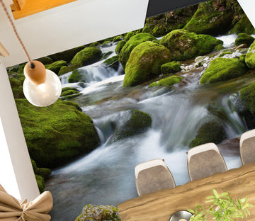 3D Green Stones And Running Water 609 Floor Mural  Wallpaper Murals Rug & Mat Print Epoxy waterproof bath floor