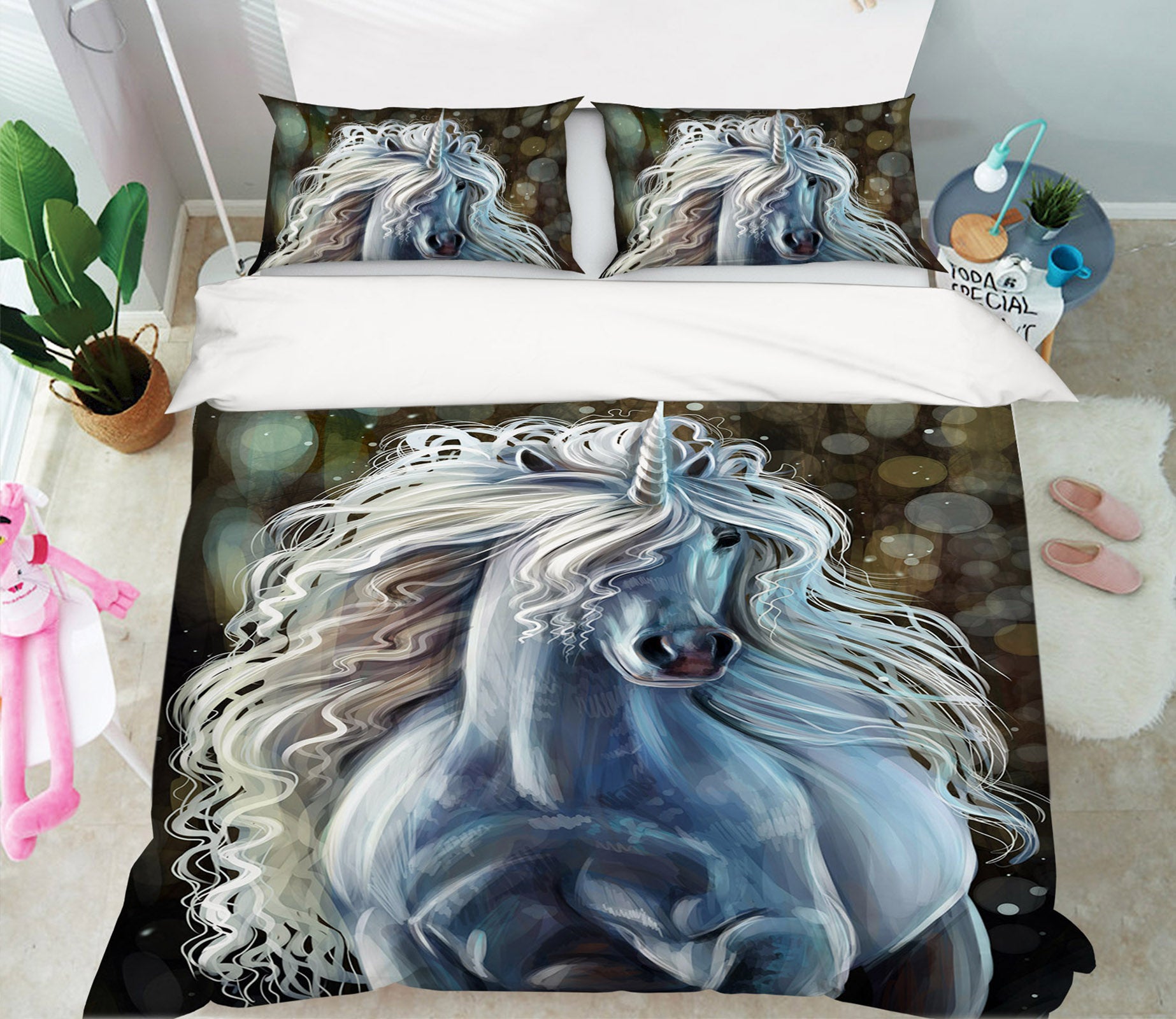 3D Curly Unicorn 030 Bed Pillowcases Quilt
