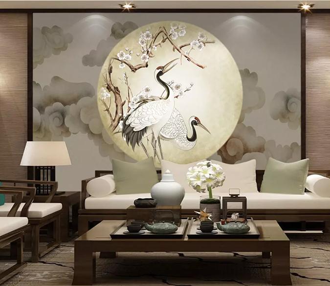 3D Moon White Crane 614 Wall Murals Wallpaper AJ Wallpaper 2 