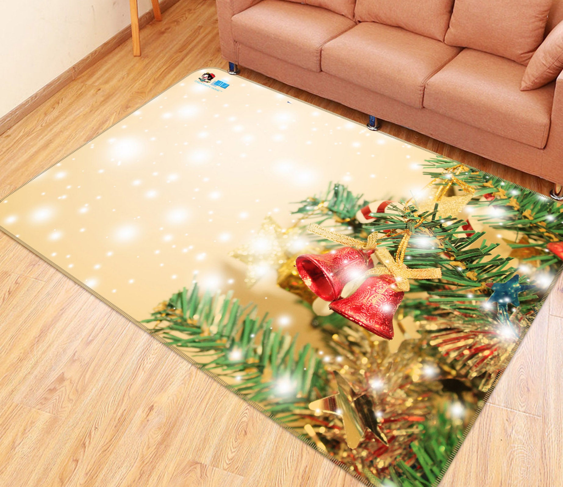 3D Bell Branch 56218 Christmas Non Slip Rug Mat Xmas