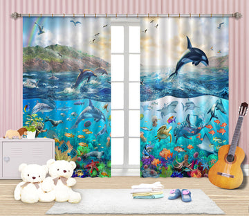 3D Dolphin Jumping 049 Adrian Chesterman Curtain Curtains Drapes