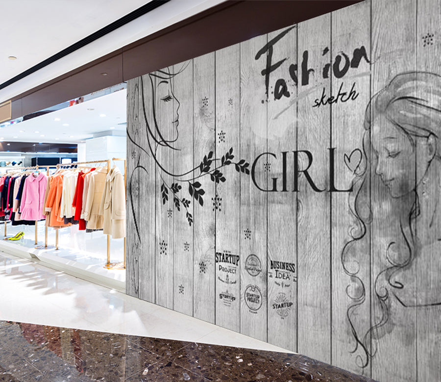 3D Sketch Girl 1601 Wall Murals