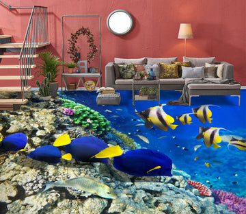 3D Yellow Blue Fish 617 Floor Mural  Wallpaper Murals Rug & Mat Print Epoxy waterproof bath floor