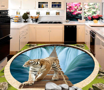 3D Wooden Bridge Tiger 112 Floor Mural  Self-Adhesive Sticker Bathroom Non-slip Waterproof Flooring Murals