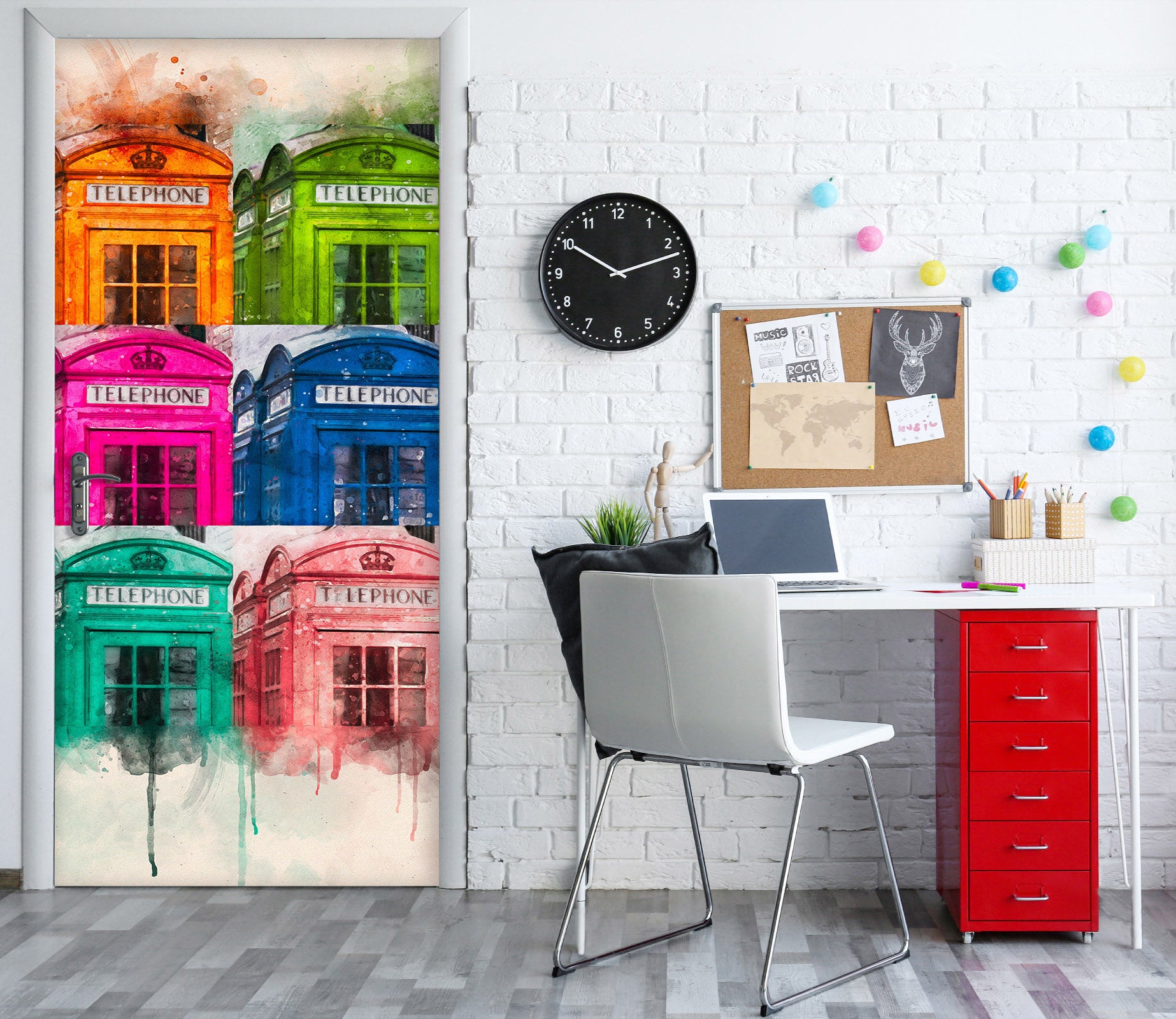 3D Phone Booth Colorful 101193 Assaf Frank Door Mural
