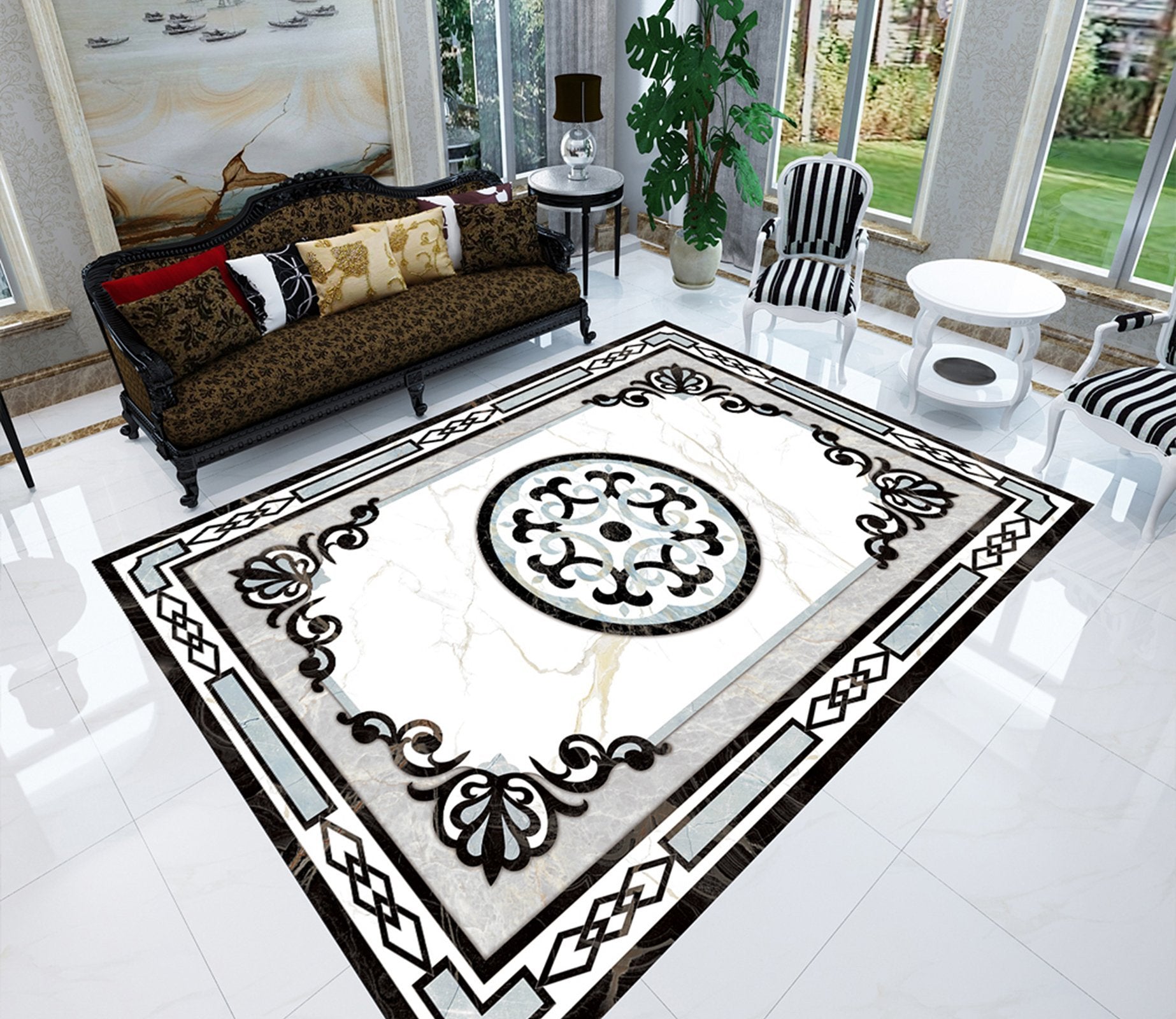 3D Rectangular Black Pattern WG626 Floor Mural Wallpaper AJ Wallpaper 2 