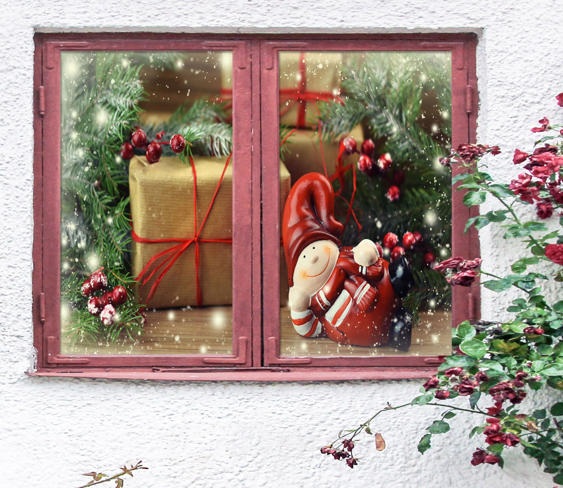 3D Gift 30039 Christmas Window Film Print Sticker Cling Stained Glass Xmas