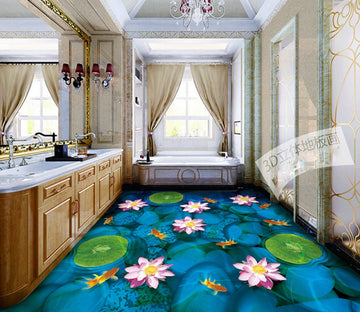 3D Lotus Goldfish WG634 Floor Mural Wallpaper AJ Wallpaper 2 