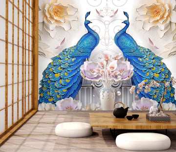 3D Blue Peacock 2075 Wall Murals