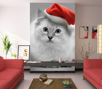 3D Kitten Christmas Hat 112 Wall Murals