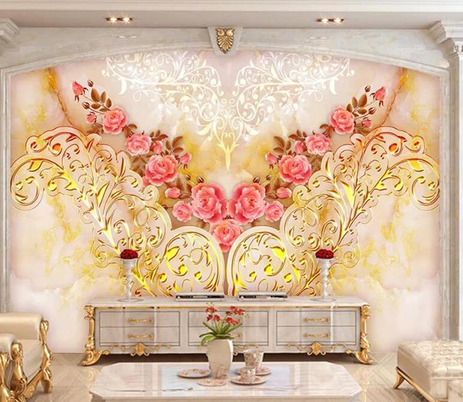 3D Pink Flowers 040 Wall Murals Wallpaper AJ Wallpaper 2 