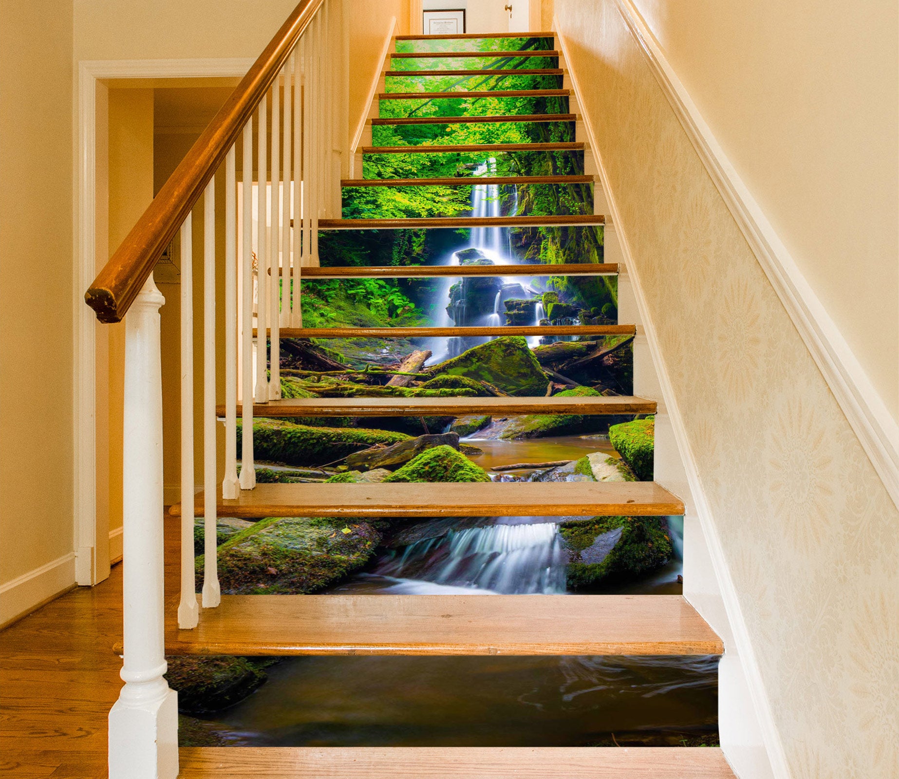 3D Green In The Running Water 455 Stair Risers