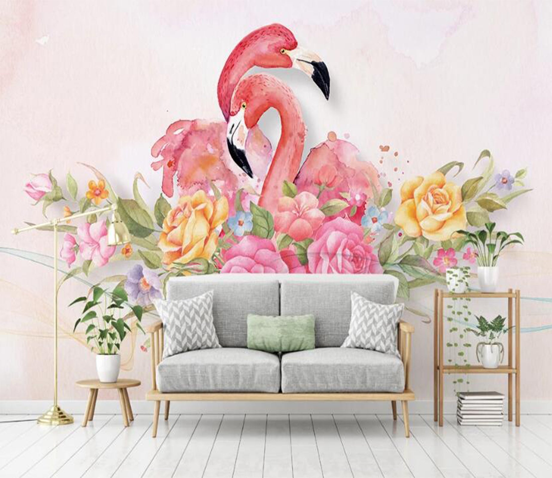3D Flamingos Snuggling 2119 Wall Murals