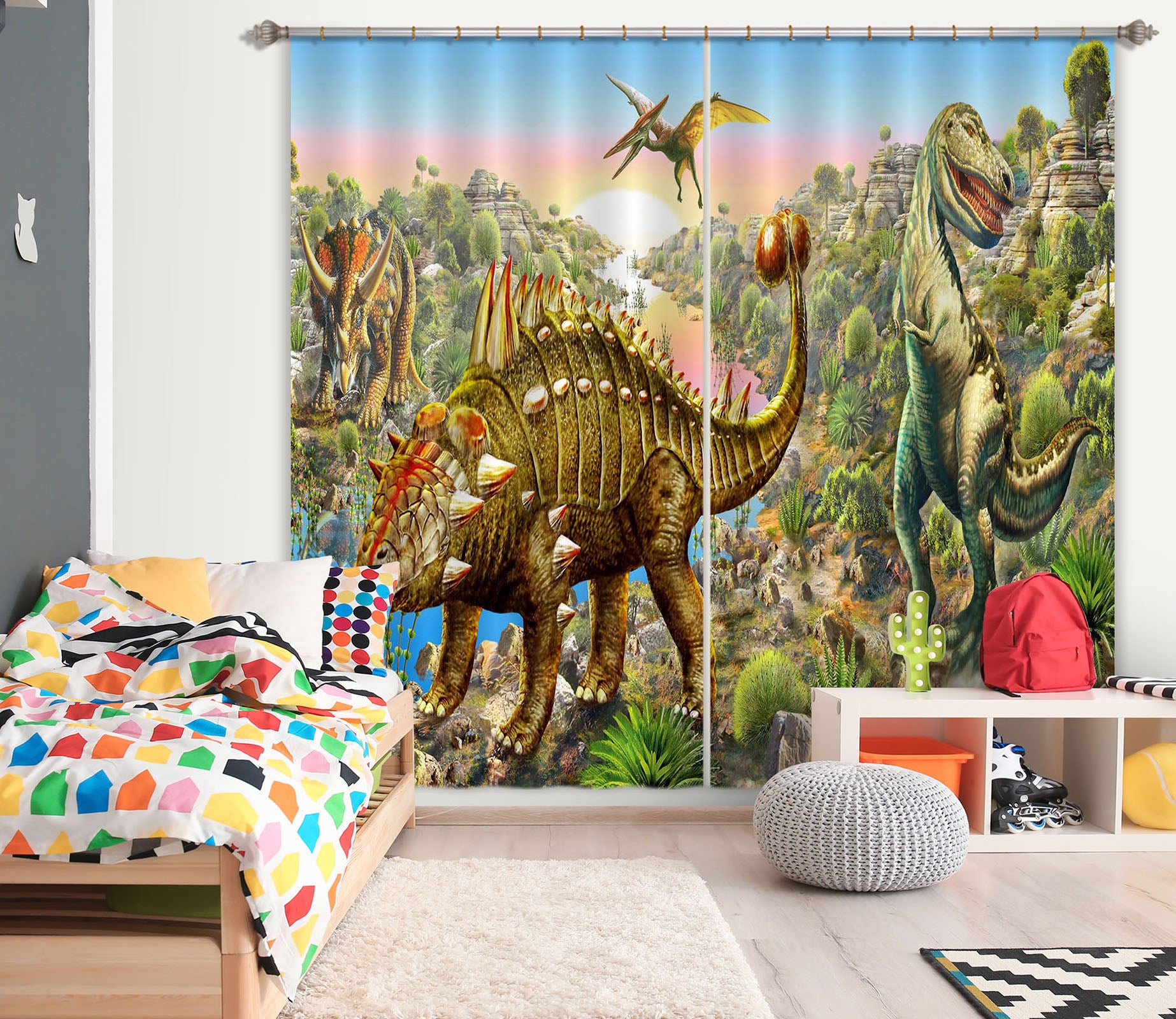 3D Dinosaur World 041 Adrian Chesterman Curtain Curtains Drapes