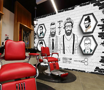 3D Short Hair 1412 Barber Shop Wall Murals
