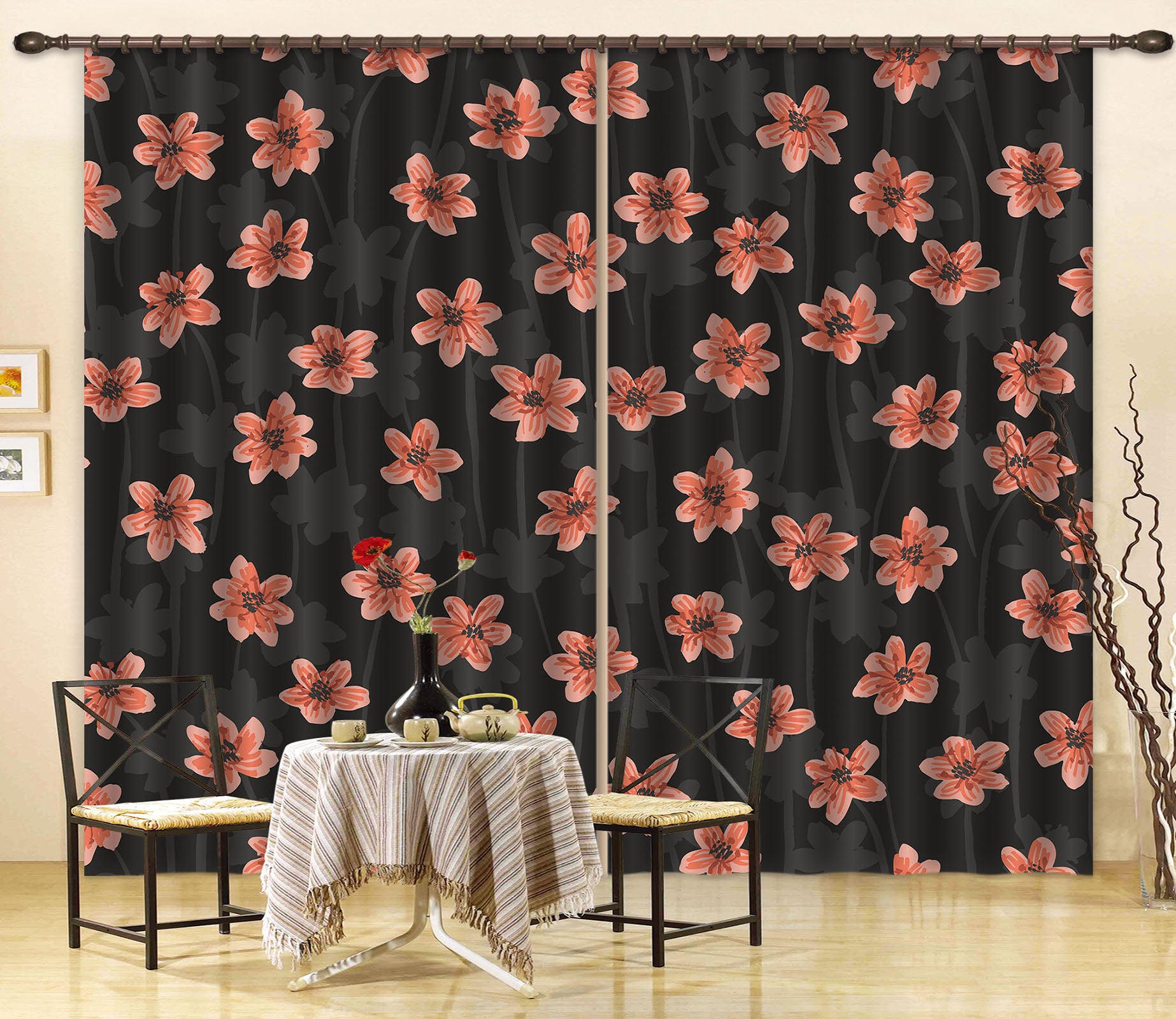 3D Red Flowers Pattern 11169 Kashmira Jayaprakash Curtain Curtains Drapes