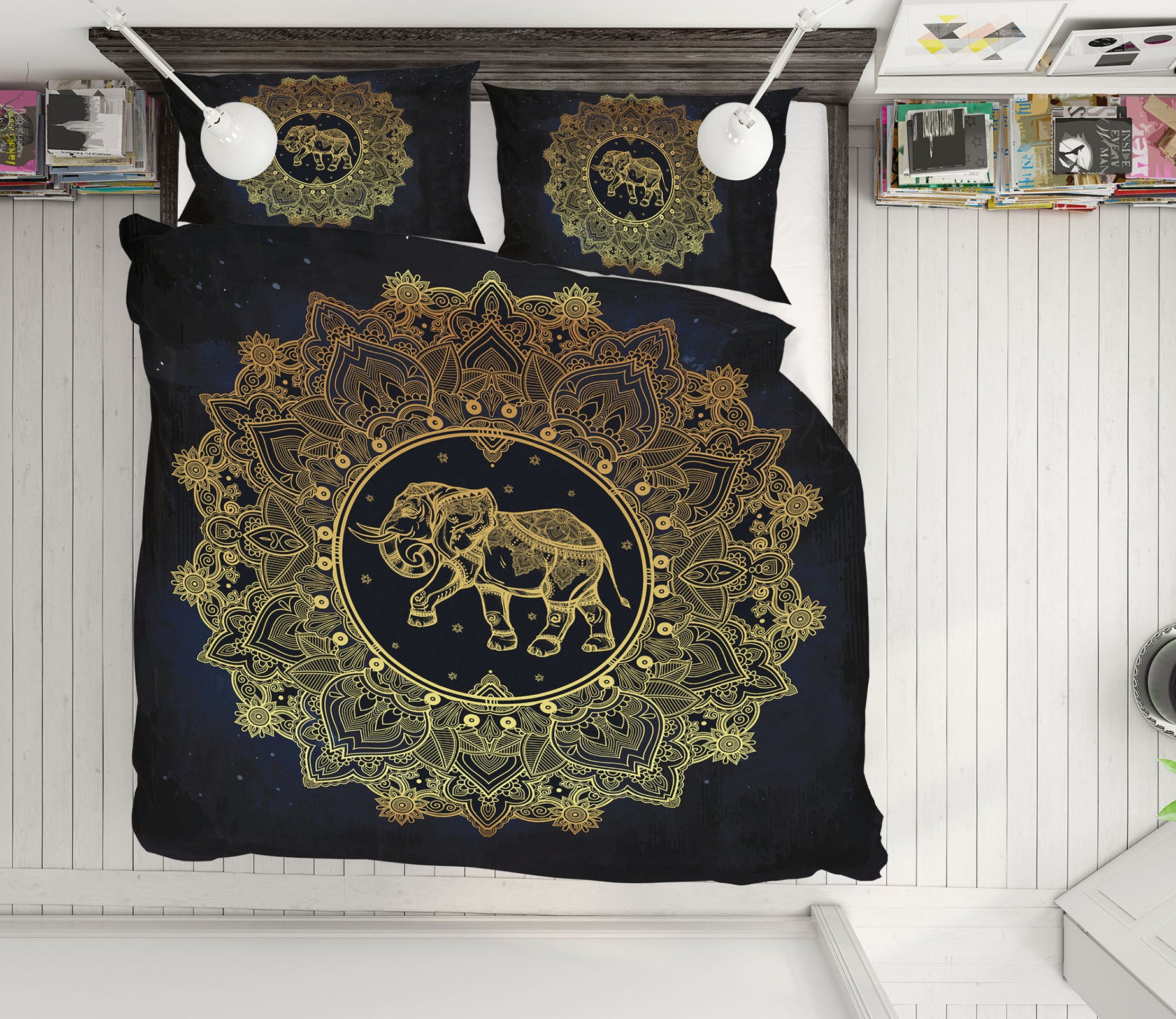 3D Golden Pattern 63230 Bed Pillowcases Quilt