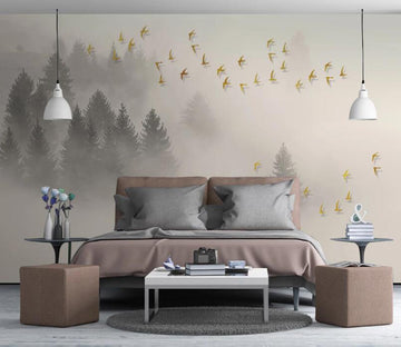 3D Golden Bird Flock 638 Wall Murals