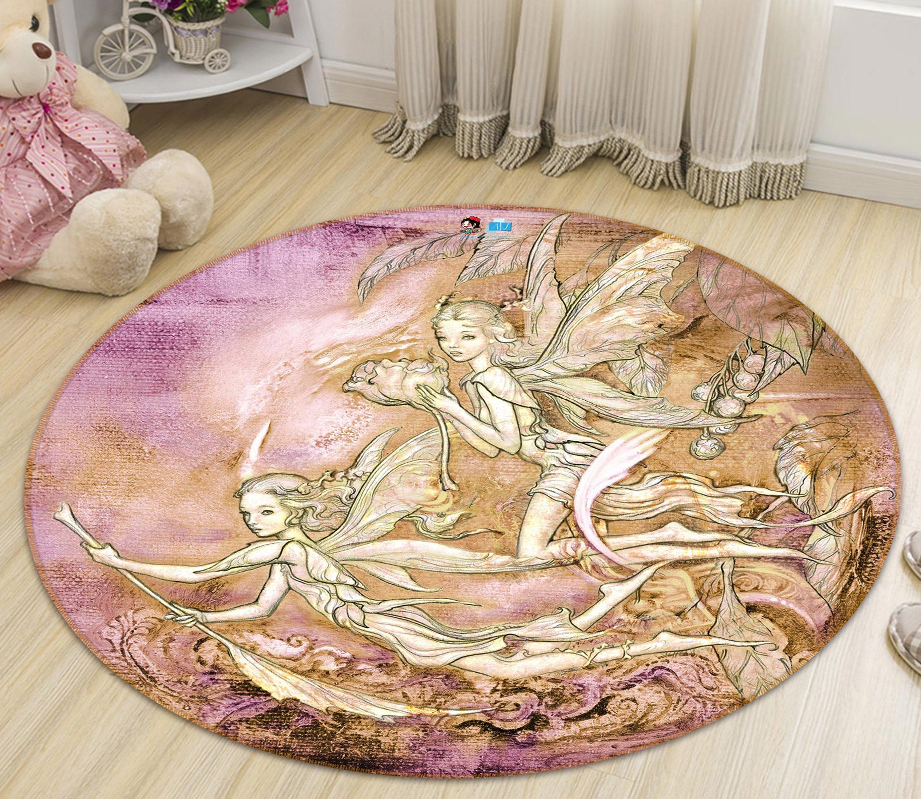 3D Elf Girl Pattern 6134 Ciruelo Rug Round Non Slip Rug Mat