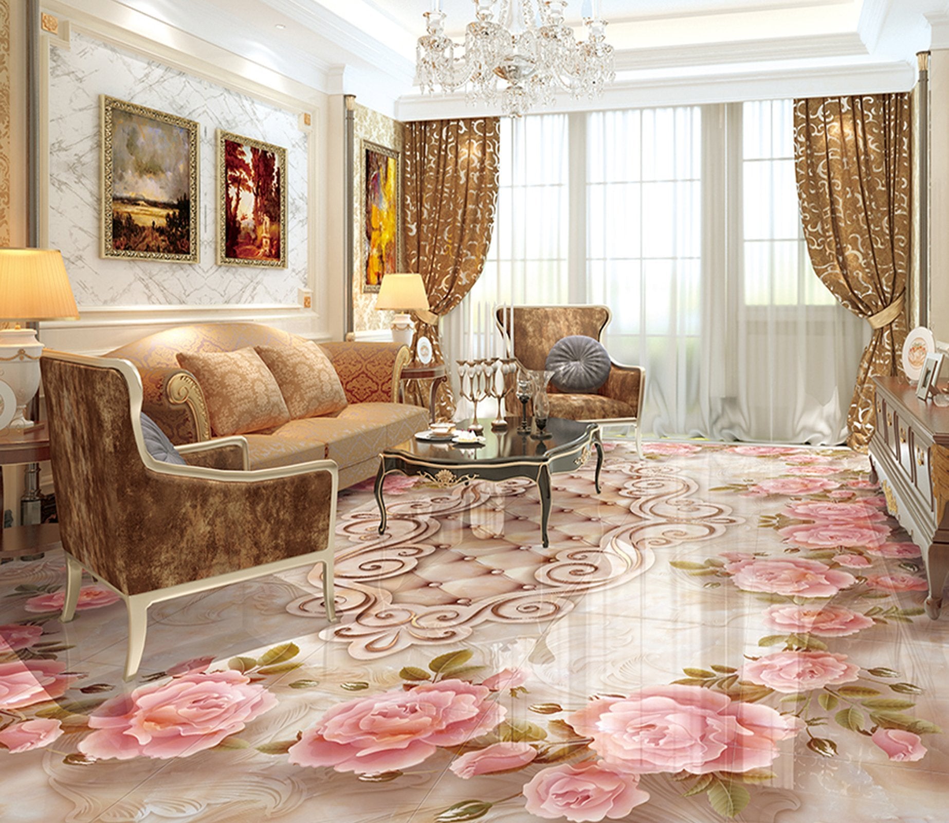 3D Pink Rose WG258 Floor Mural Wallpaper AJ Wallpaper 2 
