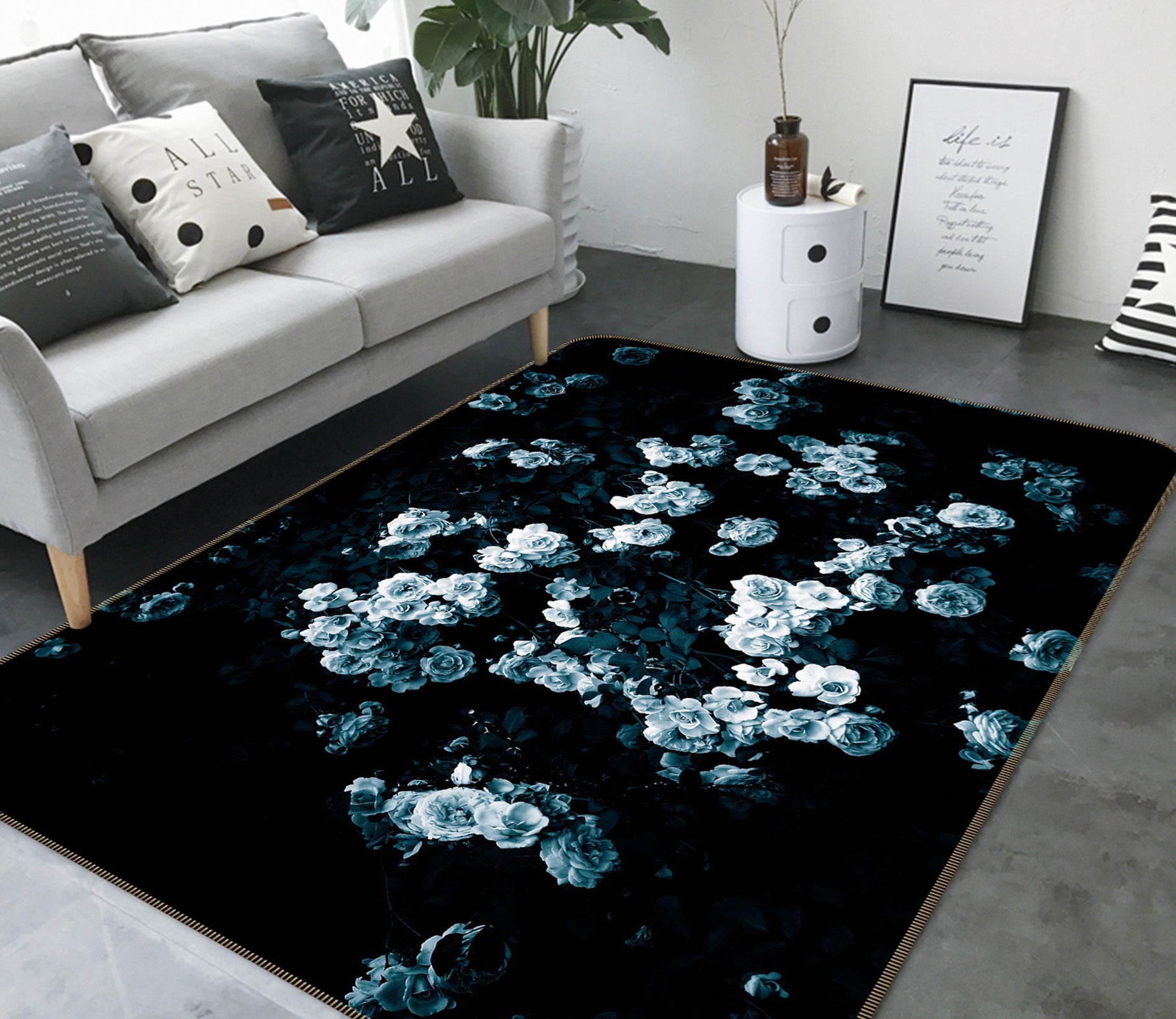 3D Valentine Rose 1007 Noirblanc777 Rug Non Slip Rug Mat
