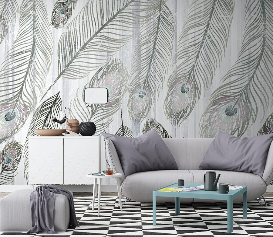 3D Grey Feather WG036 Wall Murals
