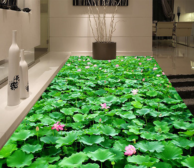 3D Lotus Leaf Lotus 023 Floor Mural  Self-Adhesive Sticker Bathroom Non-slip Waterproof Flooring Murals
